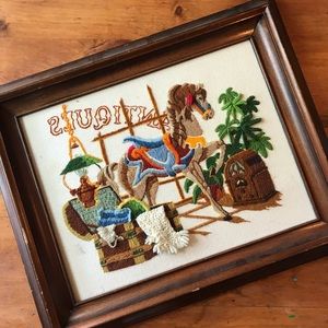 Vintage crewel framed wall art